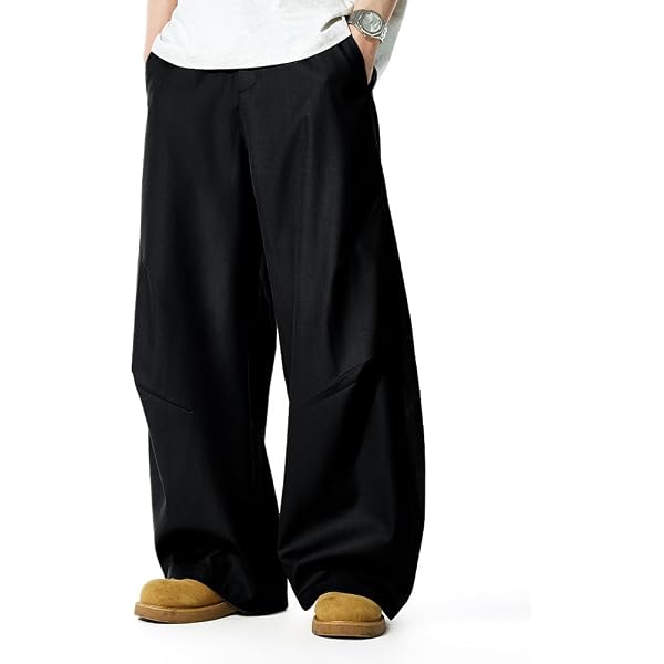 Men Casual Wide-Leg Nine-Point Suit Pants Straight Trousers Wide